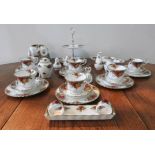 ROYAL ALBERT 'OLD COUNTRY ROSES' CAKE STAND, TRIO SETS, PLATES, NAPKIN RINGS, CONDIMENTS AND