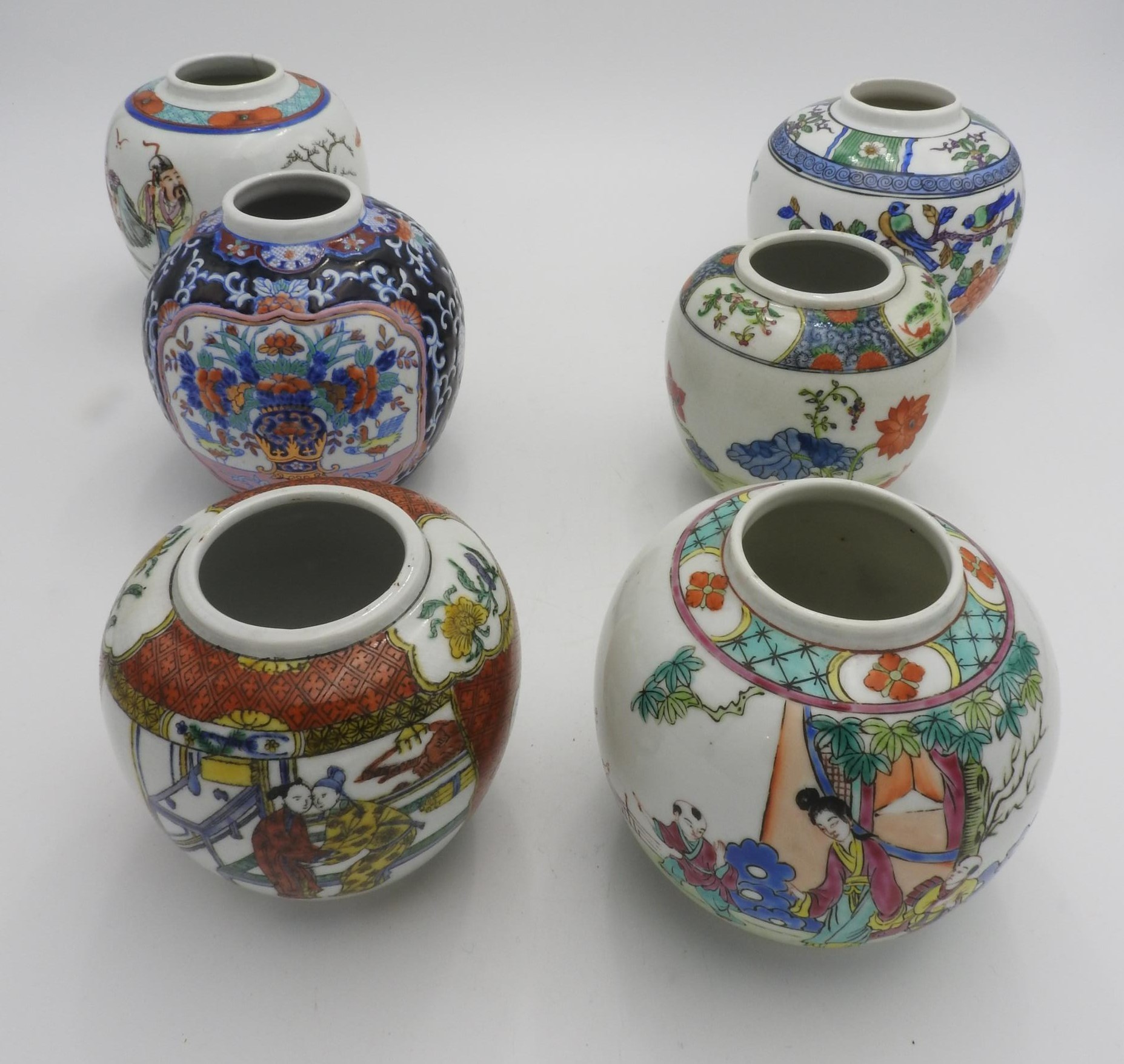 A SELECTION OF SIX 20TH CENTURY CHINESE GINGER JARS, the tallest measuring 13 cm high - Image 2 of 2
