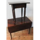 A VICTORIAN MAHOGANY PEMBROKE TABLE AND A VICTORIAN MAHOGANY SQUARE TOP BARLEY TWIST TABLE