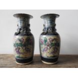 PAIR OF CHINESE FAMILLE ROSE VASES LATE 19TH / EARLY 20TH CENTURY the sides painted with warriors