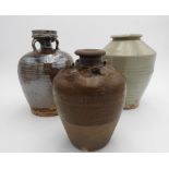 THREE CHINESE GLAZED POTTERY JARS SONG DYNASTY OR LATER 18cm, 20cm & 21cm high
