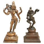 INDIAN BRONZE FIGIURE OF KRISHNA 19TH CENTURY 14cm high; together with an INDIAN-GILT-BRONZE