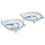 PAIR OF CHINESE EXPORT BLUE AND WHITE SAUCE DISHES QIANLONG PERIOD (1736-1795) of leaf form raised