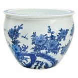 LARGE BLUE AND WHITE 'CHRYSANTHEMUM AND MAGPIES' JARDINIERE QING DYNASTY, 19TH CENTURY the