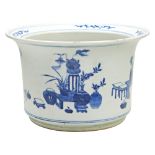 LARGE BLUE AND WHITE JARDINIERE  QING DYNASTY, 19TH CENTURY the cylindrical sides with an everted