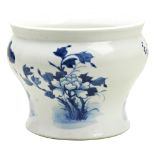 BLUE AND WHITE OGEE JARDINIERE  QING DYNASTY, 19TH CENTURY the sides painted in tones of