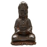 CAST IRON FIGURE OF SEATED GUANYIN MING DYNASTY (1368-1644) seated in dhyanasana, shown in a long
