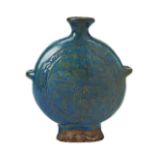 TURQUOISE-GLAZE 'LOTUS' MOONFLASK MING DYNASTY, 16TH CENTURY the flatted ovoid sides covered in a