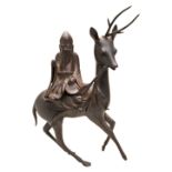 BRONZE 'SHOULAO AND DEER' INCENSE BURNER 17TH / 18TH CENTURY modelled a Shoulao riding a deer 28cm