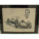 JACK BRABHAM SIGNED MICHAEL TURNER PRINT Depicting Jack Brabham at the 1966 Grand Prix in Zandfoort.