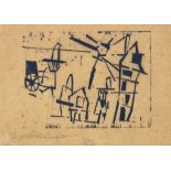 Lyonel Feininger New York 1871 - 1956 New York Männer, Häuser, Laterne und Schiebekarren (