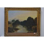 Pair of C19th oil on canvas' of landscape scenes. Unsigned. Frames 111cm x 91cm.