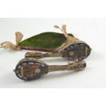 Two tortoiseshell & mother-of-pearl inlaid miniature mandolins, 19th century, 13cm length, together