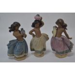 Lladro Gres Finish Little Peasant Girls X 3 Tallest 20cm. 2331, 2332, 2333