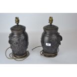 Pair of bronzed Oriental urn lamps depicting tree and birds H33 Dia 16cm
