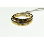 9ct gold, sapphire & diamond ring, size P, & a 9ct gold, sapphire & white stone half hoop ring, size