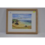 'Sea View' framed watercolour by Vera Varcoe. 39cm x 31cm frame dimensions.