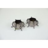 Pair of Chinese silver salts, character marks to base, 3cm high, gross weight 44.12 grams