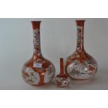 Pair of Japanese kutani bottle neck vases, 19th century, character marks to base, 31cm high, togethe