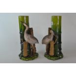 Pair of Bretby pottery vases, modelled as storks & bamboo, impressed mark & numbered 917, 29.8cm hig