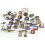 Collection of badges including enamel tourist badges