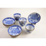 Late 18th/early 19th century porcelain 'Trench Mortar' pattern eight tea bowls and seven saucers