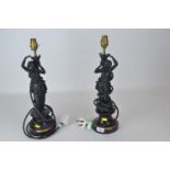 Pair of Spelter lamps of lady holding urn on slate base H45cm
