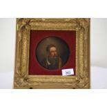 Portrait of a gentleman, oil on board, within a gilt frame, overall 25.5cm square