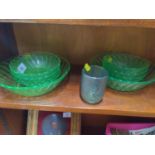 8 uranium glass desert bowls two serving bowls, plus Phoenician Glass tealight holder.