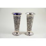 Pair of pierced silver vases, maker Mappin Brothers, Sheffield 1897, with central cartouche engraved