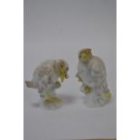 Pair of Meissen porcelain birds wearing spectacles, 20th century, 8.2cm & 11.2cm high, crossed sword