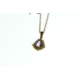 9ct gold, purple & white stone pendant & chain, chain circumference 450mm, gross weight 1.95 grams
