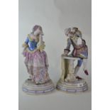 Pair of French bisque figures of a gentleman & lady, late 19th century, 38cm high