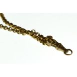 15ct gold belcher neck chain, circumference 455mm, 7.88 grams, together wth a 10ct gold albert swive