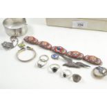 Box of silver & white metal jewellery & a 'Pompei' micro mosaic bracelet