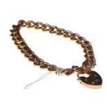 9ct rose gold bracelet with heart-shaped padlock clasp, 14 grams