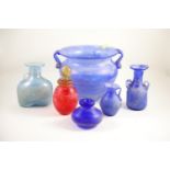 6 pieces of Roman style studio glass. Height of largest vase 18cm.