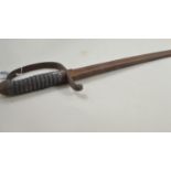 Shagreen handled curved sword, length 75cm, rusty blade