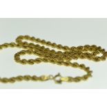 9ct gold rope twist necklace, circumference 508mm, 6.95 grams