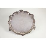 Silver salver, maker WH & Ss LD, Sheffield 1914, engraved inscription to centre 'Presented to Robert