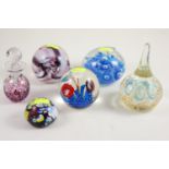 7 x paperweights and 1 scent bottle. 2 x Caithness, 1 x Murano millefleur, scent bottle signed Andre