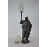 Spelter figurative lamp of a 17th century man H63cm