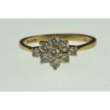 9ct gold & white stone cluster ring, size K1/2, 1.73 grams