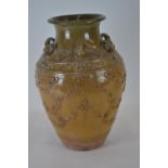 Chinese Terracotta glazed vase with dragon relief. H56cm