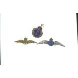 Two RAF sweetheart badges, including one silver with enamel, together with an enamel gilt metal navy
