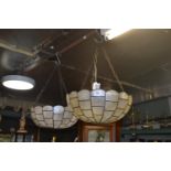 Pair of mother-of pearl ceiling light shades, circa 1920-30s, 34cm diameter