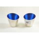 Pair of Danish hallmarked blue enamel beakers, 6.5cm high