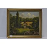 J Lewis oil on canvas of Queen Charlottes cottage at Kew 62cm x 51cm inclusive of frame