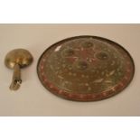 Eastern metal shield, diameter 37cm & a brass spoon/bowl, diameter 11.5cm