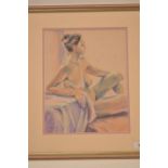 Pastel of Nude lady sitting By Sally Beck.